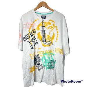 NWT Hustle Gang Men's White Relaxed Comfort Fit Graphic Print T-Shirt Size 3X